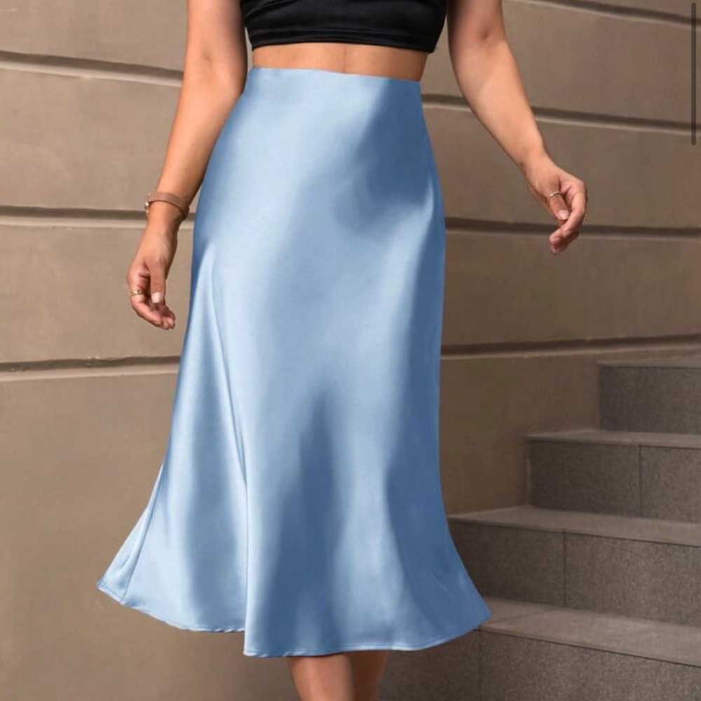 Elegant Blue Satin Skirt